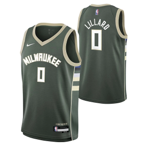 Kids' Milwaukee Bucks Damian Lillard #0 Nike Icon Jersey XLarge Hunt