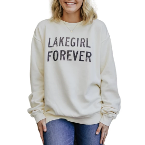 Women's Lakegirl Lazy Day Fleece Crewneck Sweatshirt Small Ivory
