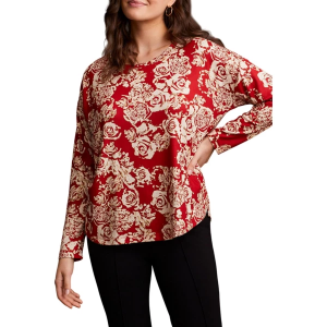 Women's Tribal Soft Printed Curved Hem Long Sleeve Shirt 2XLarge Scarlet