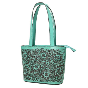 American Darling Detailed Hand Tooled Tote Turquoise