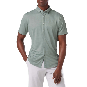 Men's Mizzen+Main Halyard Button Up Shirt XLarge Tall Pale Green Dot Stripe