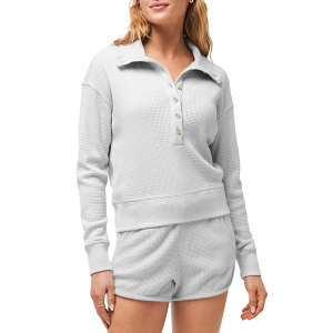 Women's TravisMathew Long Weekend Long Sleeve Henley XLarge Heather Light Grey