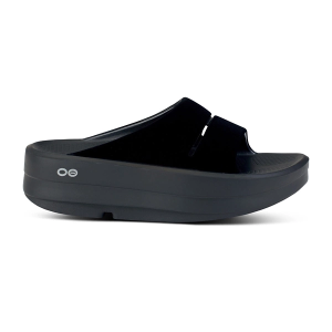 Women's OOFOS OOmega OOahh Limited Slide Sandals 10 Polished Black