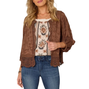 Women's Democracy Cardigan Blouson Cropped Woven Large Mocha Brown