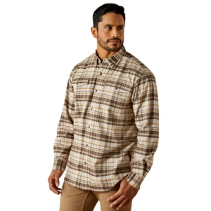 Men's Ariat Rebar Flannel Durastrech LS Work Long Sleeve Button Up Shirt Large Silver Lining