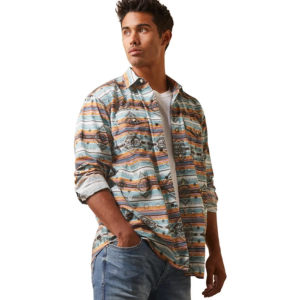 Men's Ariat Haldrich Retro Fit Long Sleeve Button Up Shirt Medium Oyster Grey
