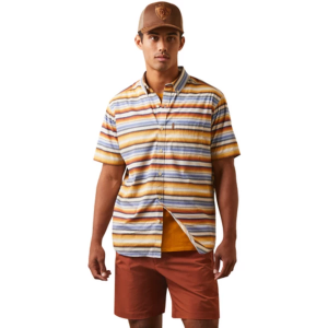 Men's Ariat Sunset Serape Stretch Modern Fit Long Sleeve Button Up Shirt Medium Golden Serape