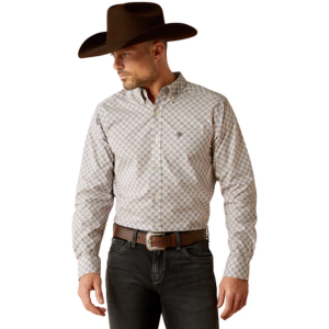 Men's Ariat Cario Fitted Long Sleeve Button Up Shirt 2XLarge Grey Blue