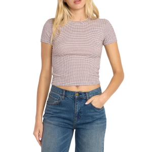 Women's Billabong Checked Out Knit T-Shirt Small Espresso