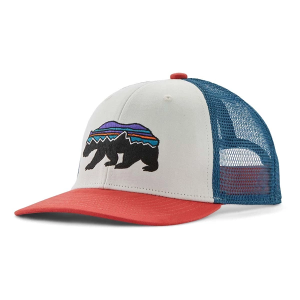 Kids' Patagonia Fitz Roy Bear Trucker Snapback Hat One Size White/Blue/Red