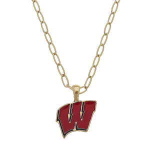 Canvas Style Wisconsin Badgers Enamel Pendant Necklace