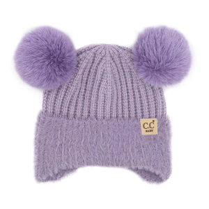 Girls' C.C Double Pom Earflap Beanie Baby One Size Lavender