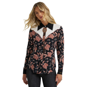 Women's Wrangler X Lainey Wilson Folk Print Western Snap Long Sleeve Button Up Shirt Small Folk Floral