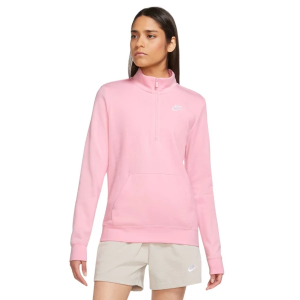 Women's Nike Club Fleece Long Sleeve 1/4 Zip Small Med Soft Pink/White