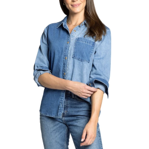 Women's Thread & Supply Nicole Long Sleeve Button Up Shirt Small Dark Denim Mix