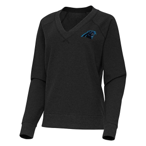 Women's Carolina Panthers Antigua Varsity Long Sleeve Polo Small Black Heather