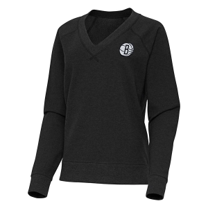 Women's Brooklyn Nets Varsity Antigua Long Sleeve T-Shirt Small Black Heather