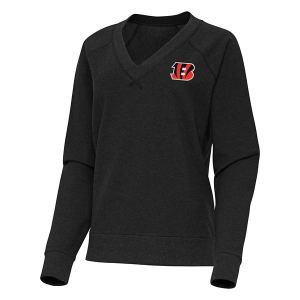 Women's Cincinnati Bengals Antigua Varsity Long Sleeve Polo Medium Black Heather