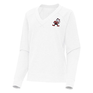Women's Cleveland Browns Antigua Brownie Varsity Long Sleeve Polo Large White