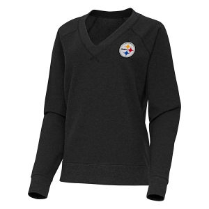 Women's Pittsburgh Steelers Antigua Varsity Long Sleeve Polo Small Black Heather