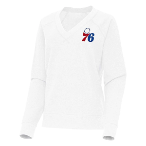 Women's Philadelphia 76ers Varsity Antigua Long Sleeve T-Shirt Medium White