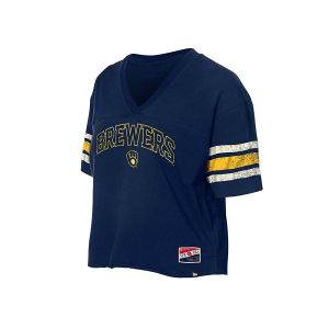 Women's Milwaukee Brewers Vintage Crop T-Shirt XLarge Navy