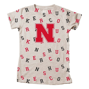 Nebraska Cornhuskers Wes and Willy Girls' All-Over Print Kids' T-Shirt Small Oatmeal