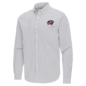 Columbus Blue Jackets Antigua Ellis Woven Long Sleeve Button Up Small Skyscraper/White