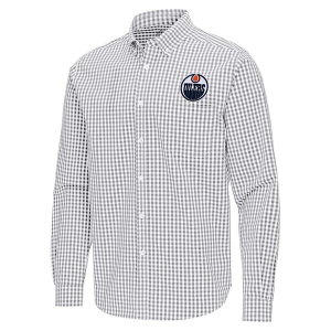 Edmonton Oilers Antigua Ellis Woven Long Sleeve Button Up XLarge Skyscraper/White