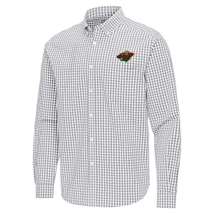 Minnesota Wild Antigua Ellis Woven Long Sleeve Button Up XLarge Skyscraper/White