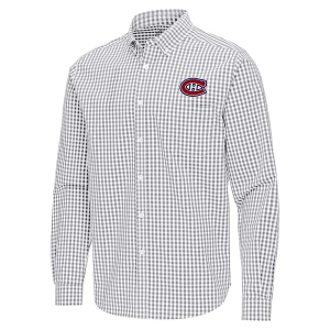 Montreal Canadiens Antigua Ellis Woven Long Sleeve Button Up XLarge Skyscraper/White