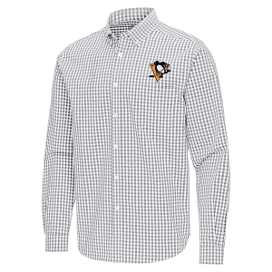 Pittsburgh Penguins Antigua Ellis Woven Long Sleeve Button Up Small Skyscraper/White