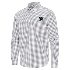 San Jose Sharks Antigua Ellis Woven Long Sleeve Button Up XLarge Skyscraper/White