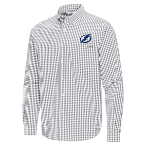Tampa Bay Lightning Antigua Ellis Woven Long Sleeve Button Up Small Skyscraper/White