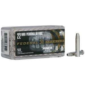 Federal Personal Defense Punch Rimfir, 22 WMR, 45 Grain Punch Jacket Hollow Point 1000 fps 50 Rounds