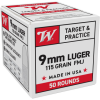 Winchester Target & Practice 9MM Luger 115 Grain Full Metal Jacket 50 Rnd
