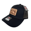 Fin Feather Fur Deer Scene Applique Etched Leather Black Snapback