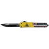 Templar Knife MDTOM331 Gen II Don't Tread On Me Slim 3.50" OTF Drop Point Plain Black Oxide Stonewashed 440C SS Blade, 5.05" Yellow w/Flag & "Don't Tread On Me" Aluminum Handle, Glass Breaker