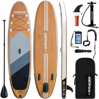 inQRACER Inflatable Stand Up Paddle Board w/Free Premium SUP Accessories & Backpack Wood Color Medium