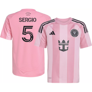 adidas Youth Inter Miami CF Sergio Busquets #5 2025 Primary Replica Jersey, Small, Pink