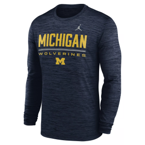 Jordan Adult Michigan Wolverines Dri-FIT Velocity Long Sleeve Shirt, Men's, XL, Blue