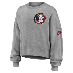 Nike Women's Florida State Seminoles Phoenix Crewneck Sweatshirt, Small, Gray