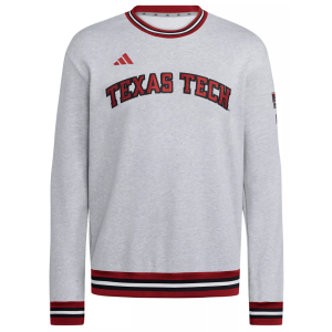 adidas Men's Texas Tech Red Raiders Gray Dugout Ribbed Crewneck Sweatshirt, Small
