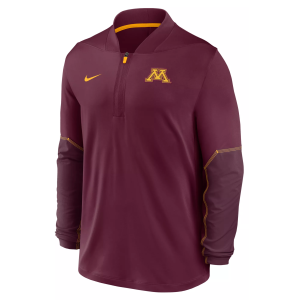Nike Men's Minnesota Golden Gophers Maroon Dri-Fit Mid-Weight Coaches 1/2 Zip Jacket, Small, Red