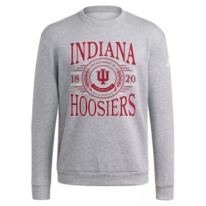adidas Men's Indiana Hoosiers Wordmark Crest Crewneck Sweatshirt, Small, Gray