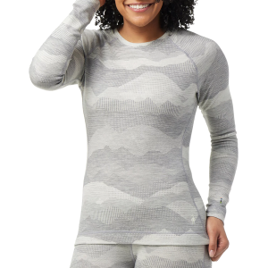 Smartwool Women's Merino 250 Pattern Crewneck Baselayer Top, Small, Light Gray Mountain Scape