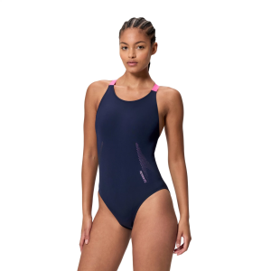 Speedo Speedo Women's Solid Boom Leaderback One Piece, Size 38, Peacoat/Margarita Pink - $98.00 at DICK'S Sporting Goods