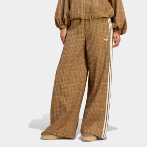 adidas Originals Women's Loose Check Track Pants, Large, Brown Desert