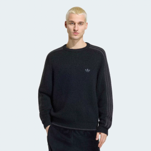 adidas Originals Men's 3 Stripes Fluffy Knit Crew Sweatshirt, XXL, Black