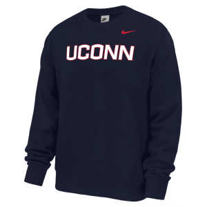 Nike Men's UConn Huskies Wordmark Club Crewneck Sweatshirt, Large, Blue
